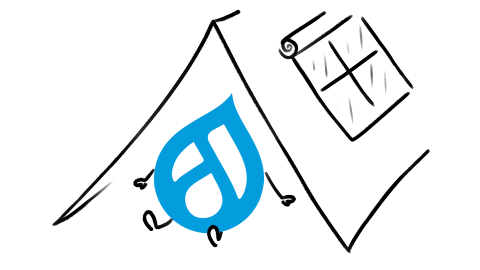 Logo Drupal sous une tente pour l'hébergement